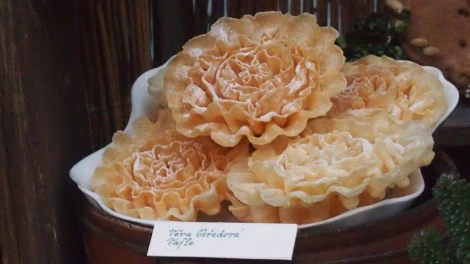 Blossoms from waffle dough at the Christmas exhibition at the Botanical Garden of Charles University, Prague, December 2013