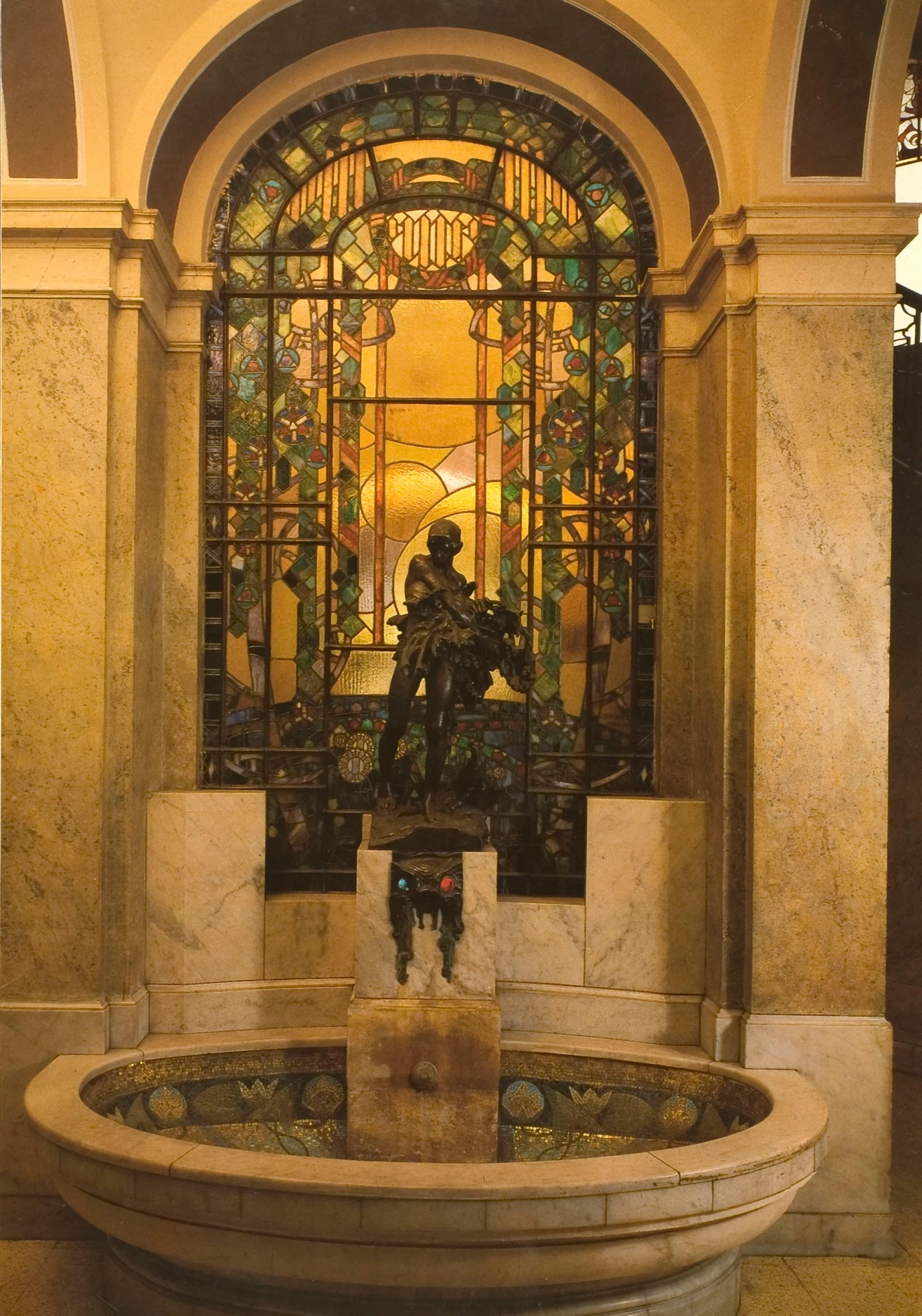 Osvald Polívka, fountain at Czech Insurance Bank, Spálená 14, 1907-09. Source: Prague fin-de-siecle.